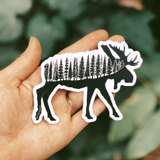 Forested Moose Vinyl Sticker