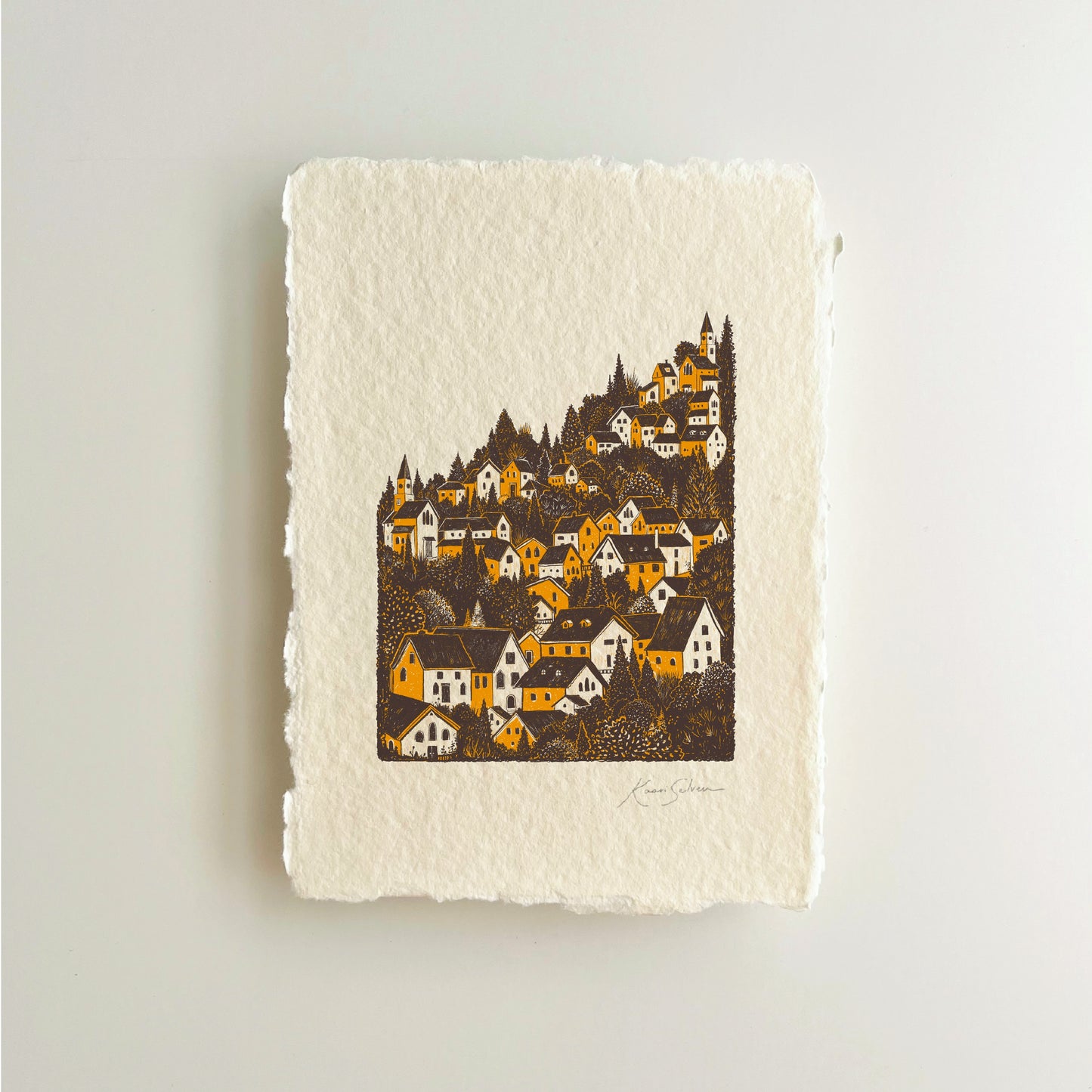 Village on a Hill Heirloom Art Print