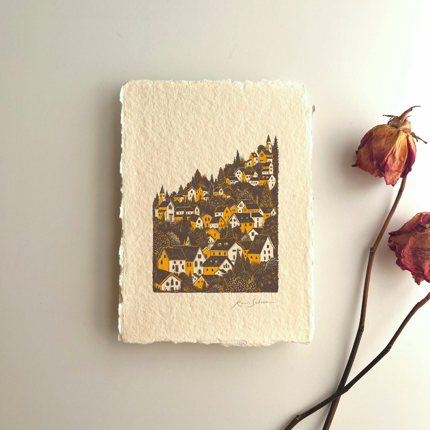 Village on a Hill Heirloom Art Print