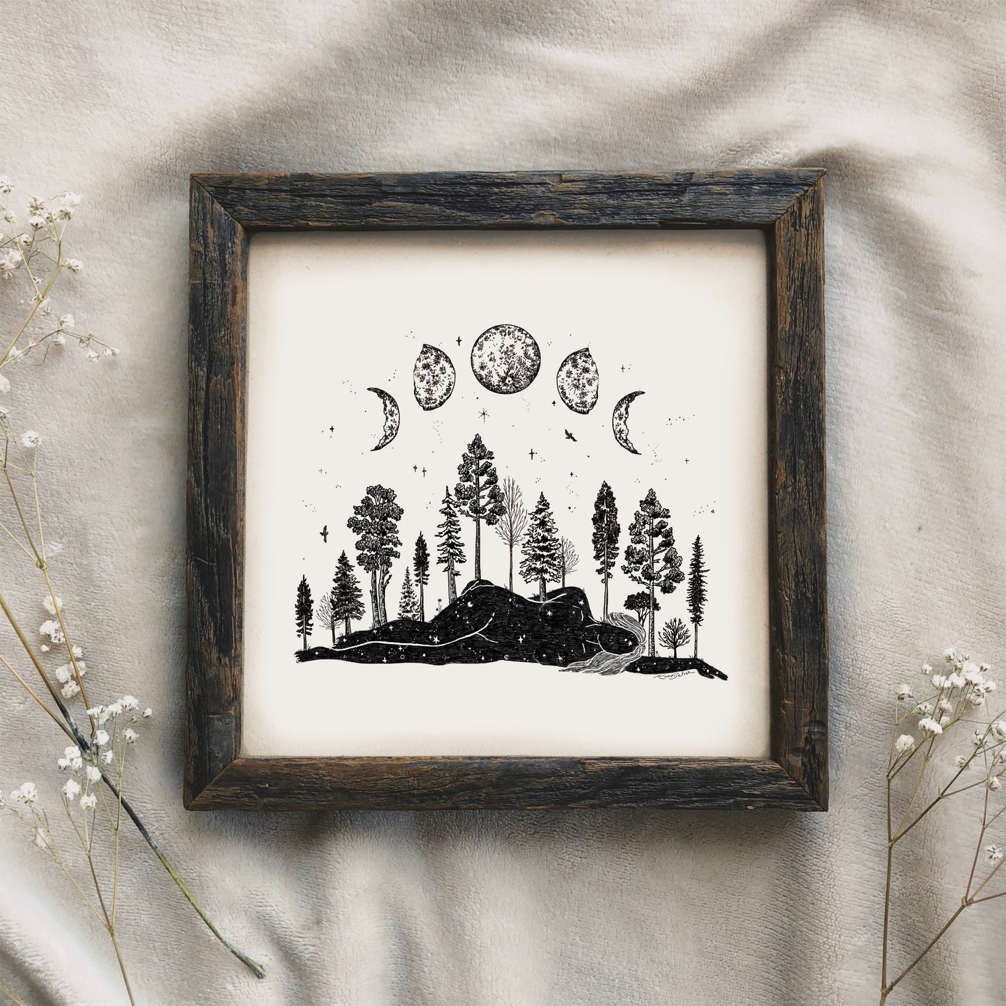 Forested Moon Phase Woman Art Print