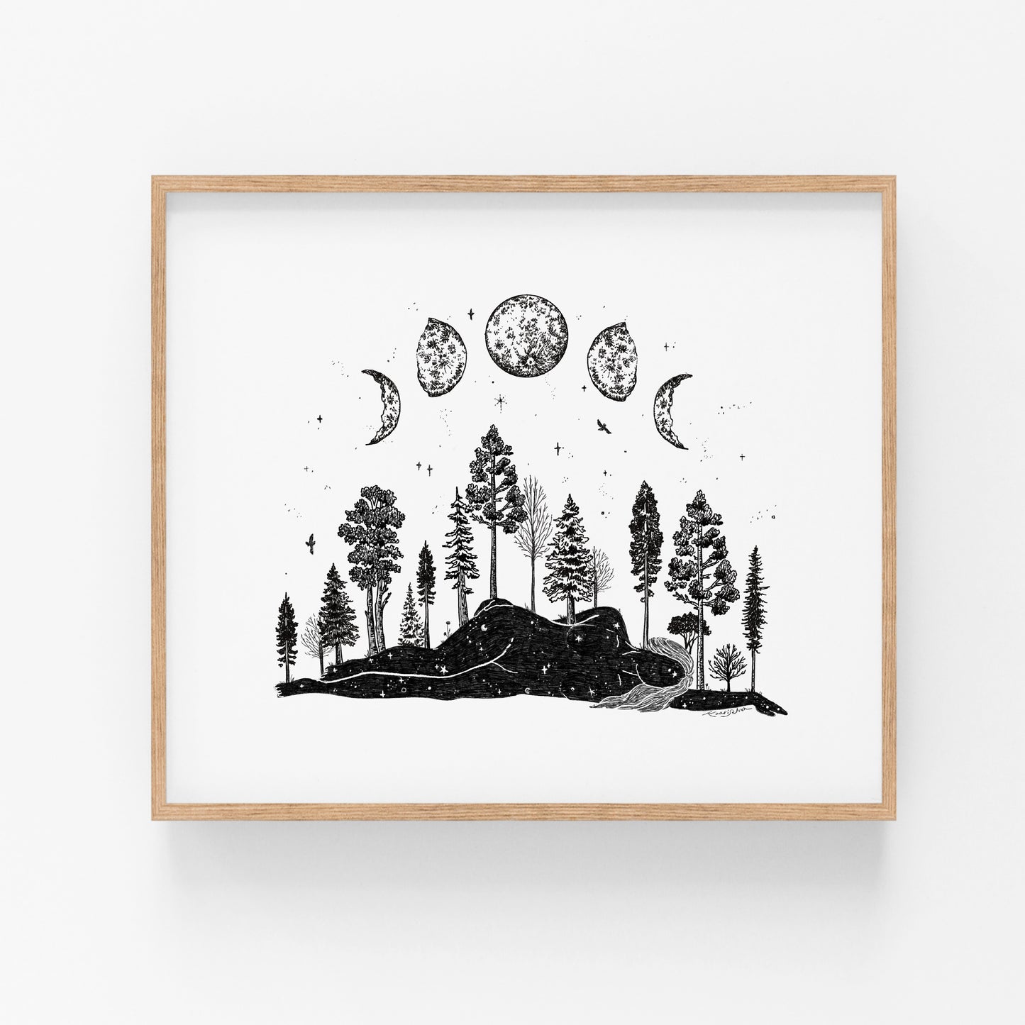 Forested Moon Phase Woman Art Print