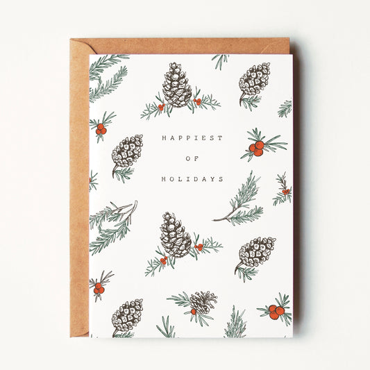 Pine Cones, Happiest of Holidays Card