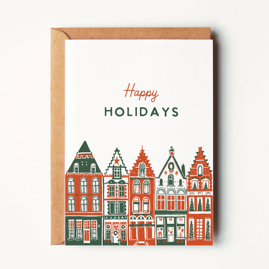 Christmas Houses, Happy Holidays Greeting Card