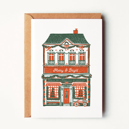 Christmas Shopfront, Merry & Bright Greeting Card