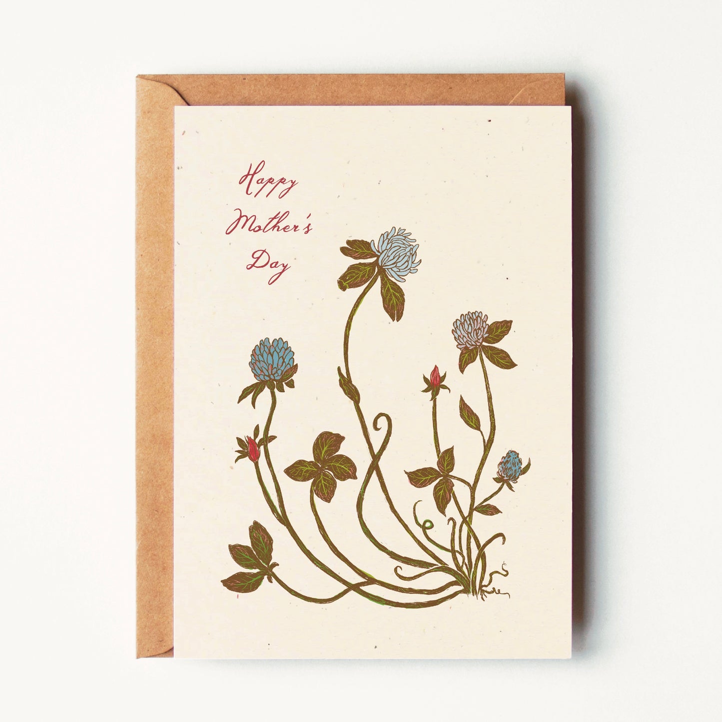 Happy Mother's Day - Blue Clover Flowers - Greeting Card