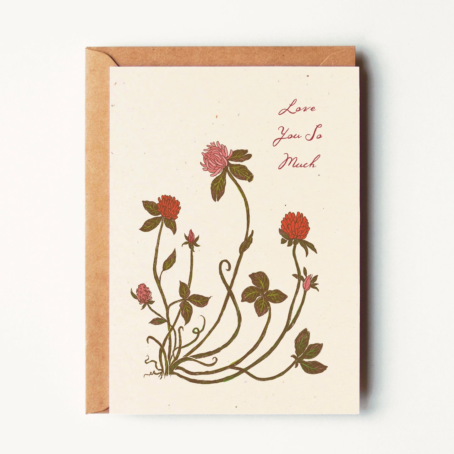 Love You So Much - Red Clover Flowers - Greeting Card