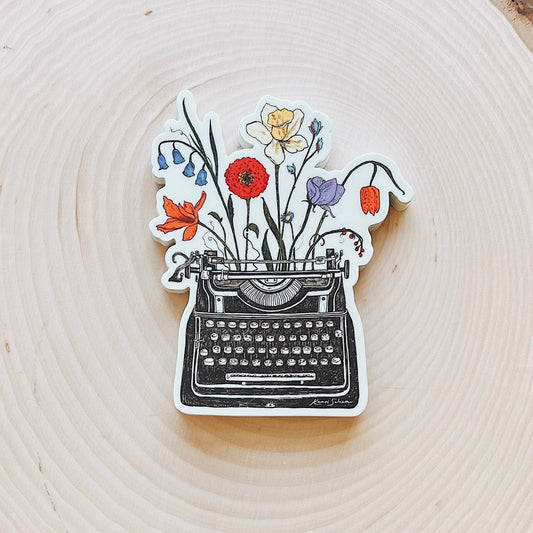Floral Typewriter Vinyl Sticker