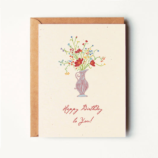 Happy Birthday To You - Striped Flower Vase - Greeting Card