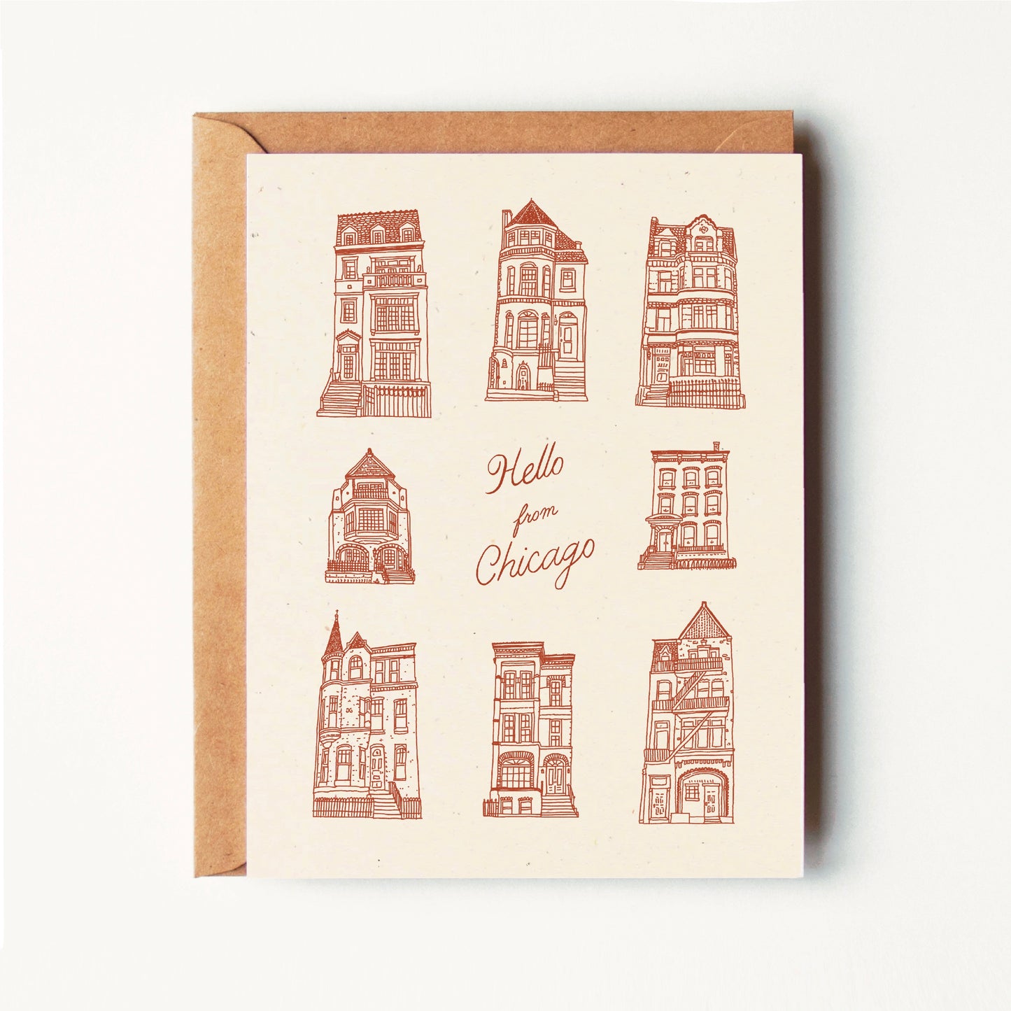 Hello From Chicago - Brownstone Houses - Greeting Card