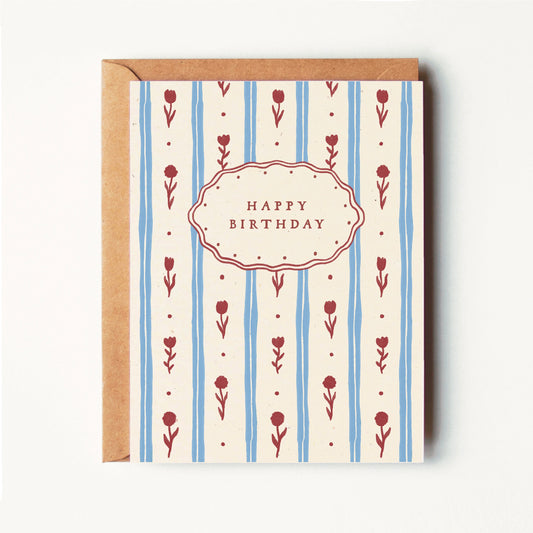 Happy Birthday - Floral Stripes - Greeting Card