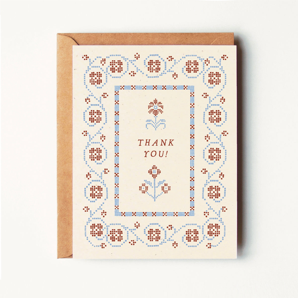 Thank You - Floral Cross Stitch - Greeting Card
