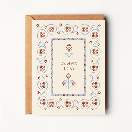 Thank You - Floral Cross Stitch - Greeting Card