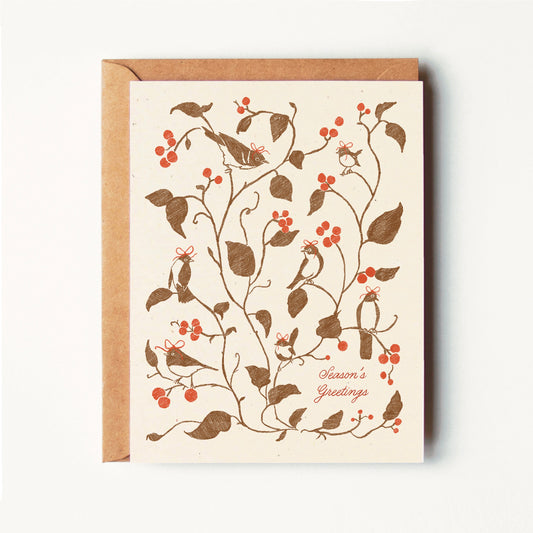 Season's Greetings - Birds & Mistletoe - Holiday Greeting Card