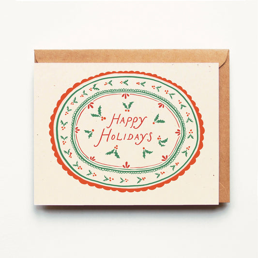 Happy Holidays - Cottage Holly Plate - Holiday Greeting Card