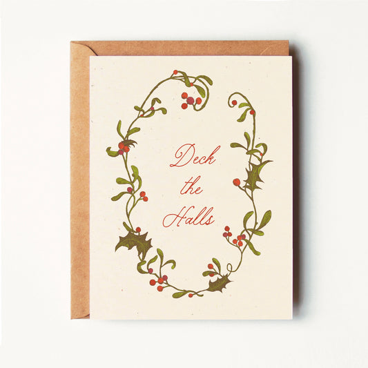 Deck the Halls - Mistletoe & Winterberry Wreath Holiday Card