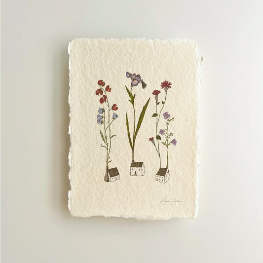 Little Houses in Bloom Heirloom Art Print