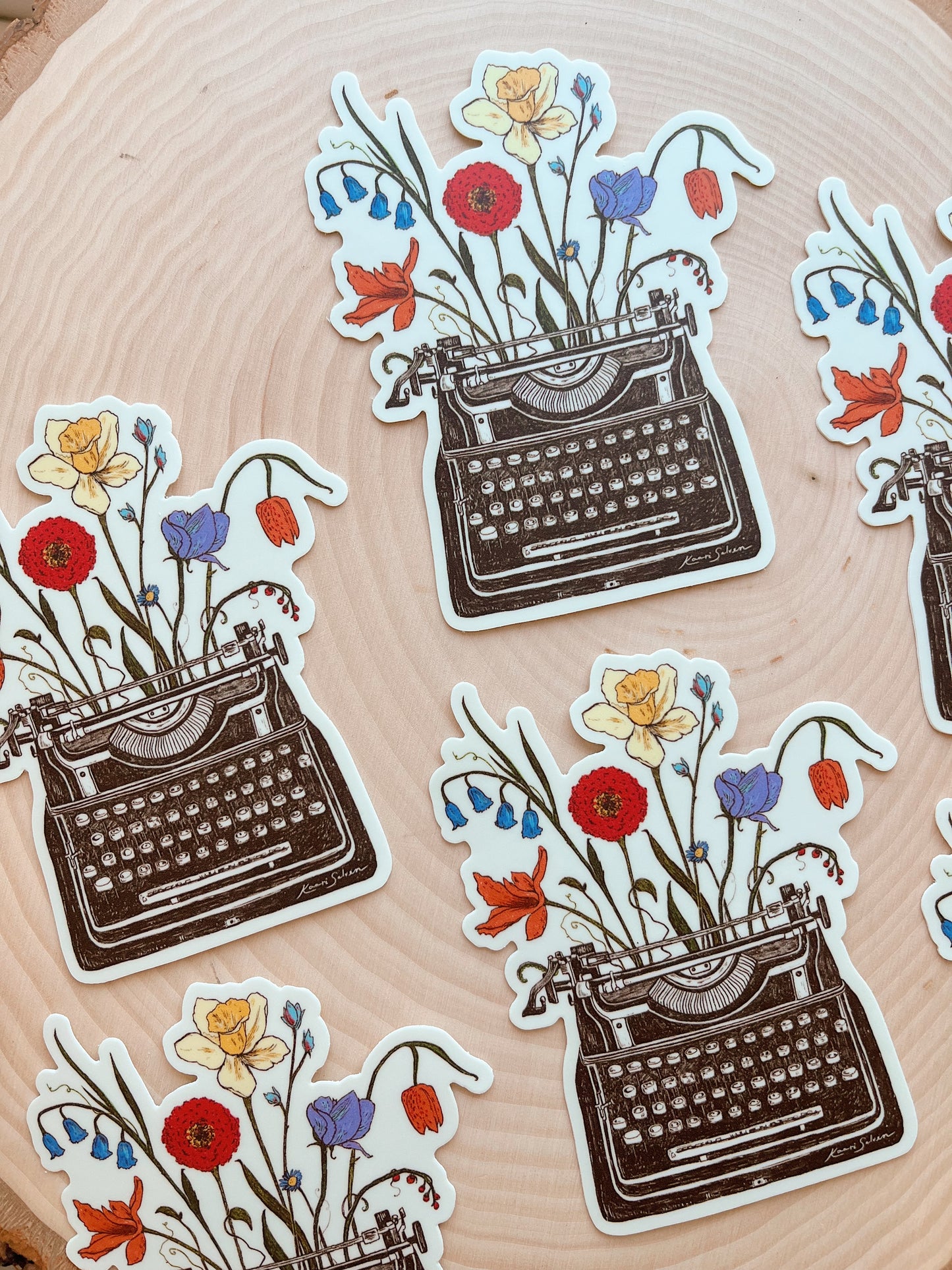 Floral Typewriter Vinyl Sticker