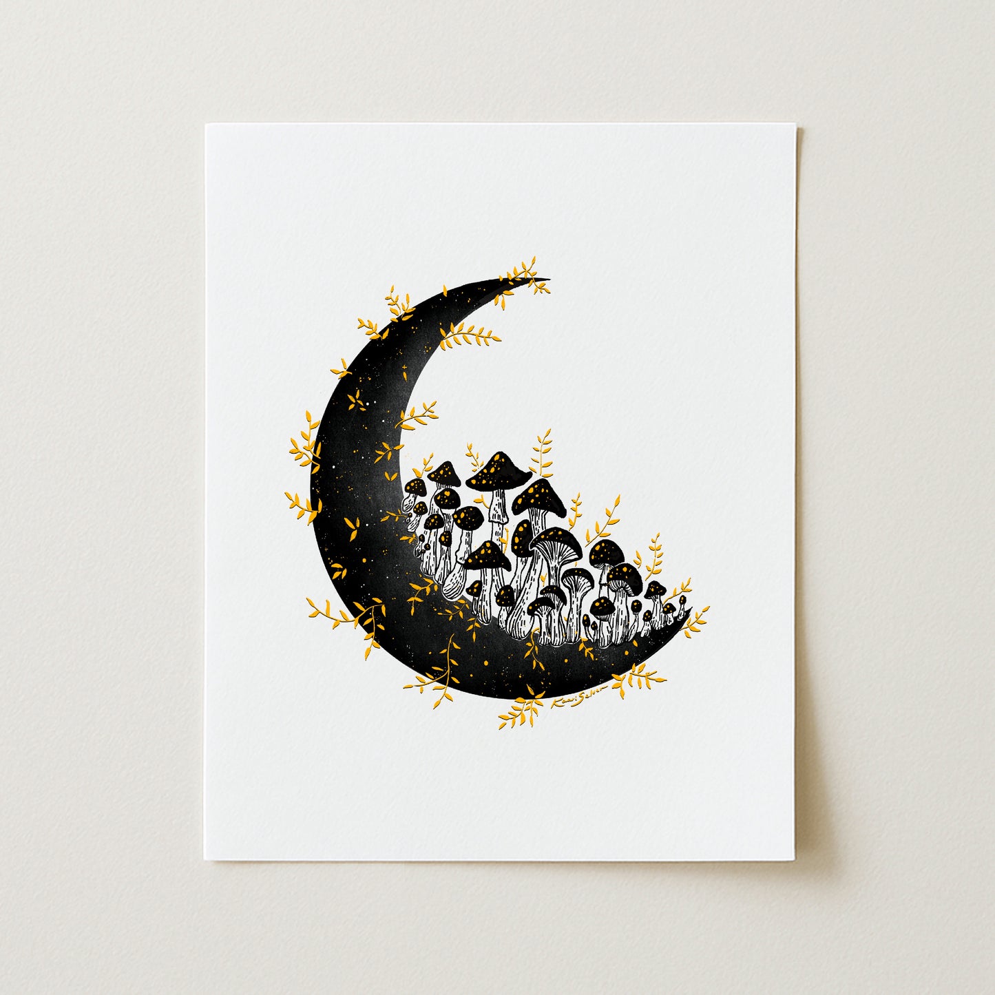 Golden Mushroom Moon Art Print