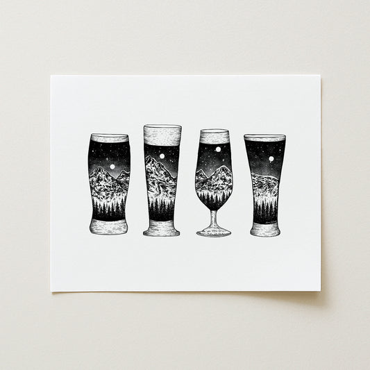 Mountain Beer Glasses Art Print