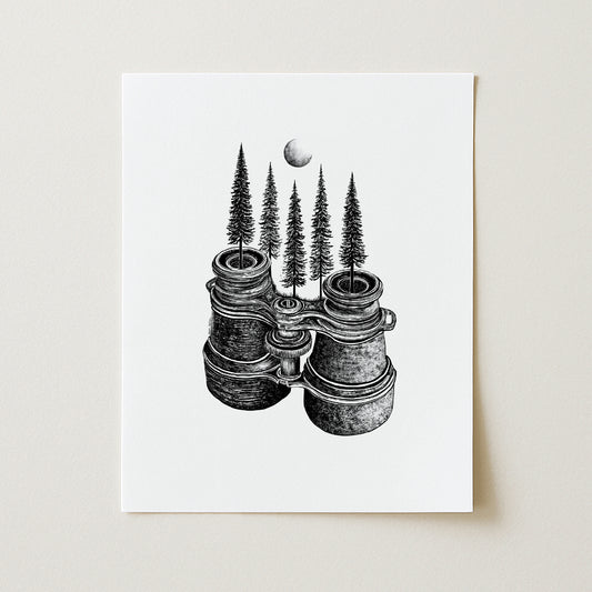 Forested Binoculars Art Print