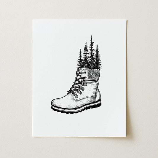 Forested Hiking Boot Art Print