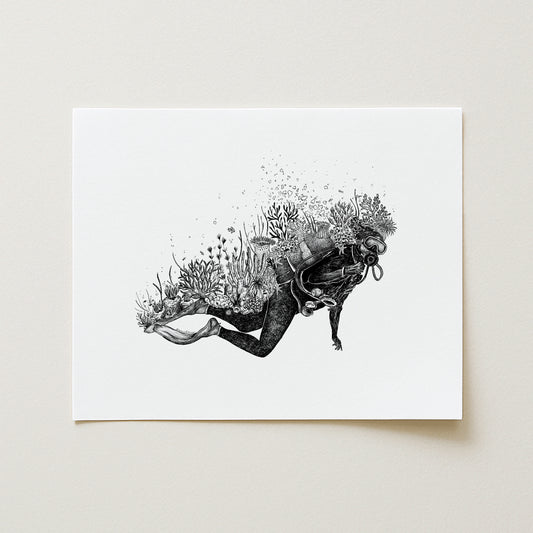 Coral Scuba Diver Art Print