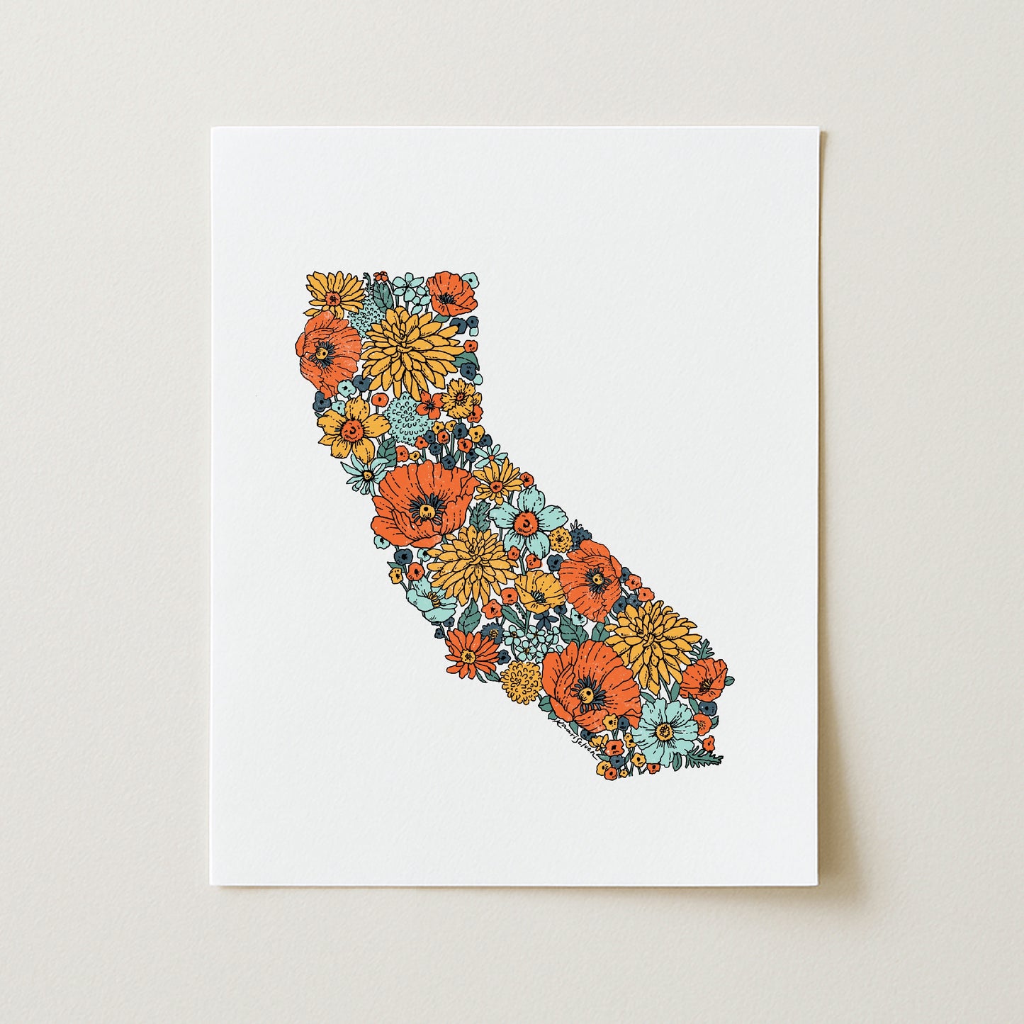 Floral California State Art Print