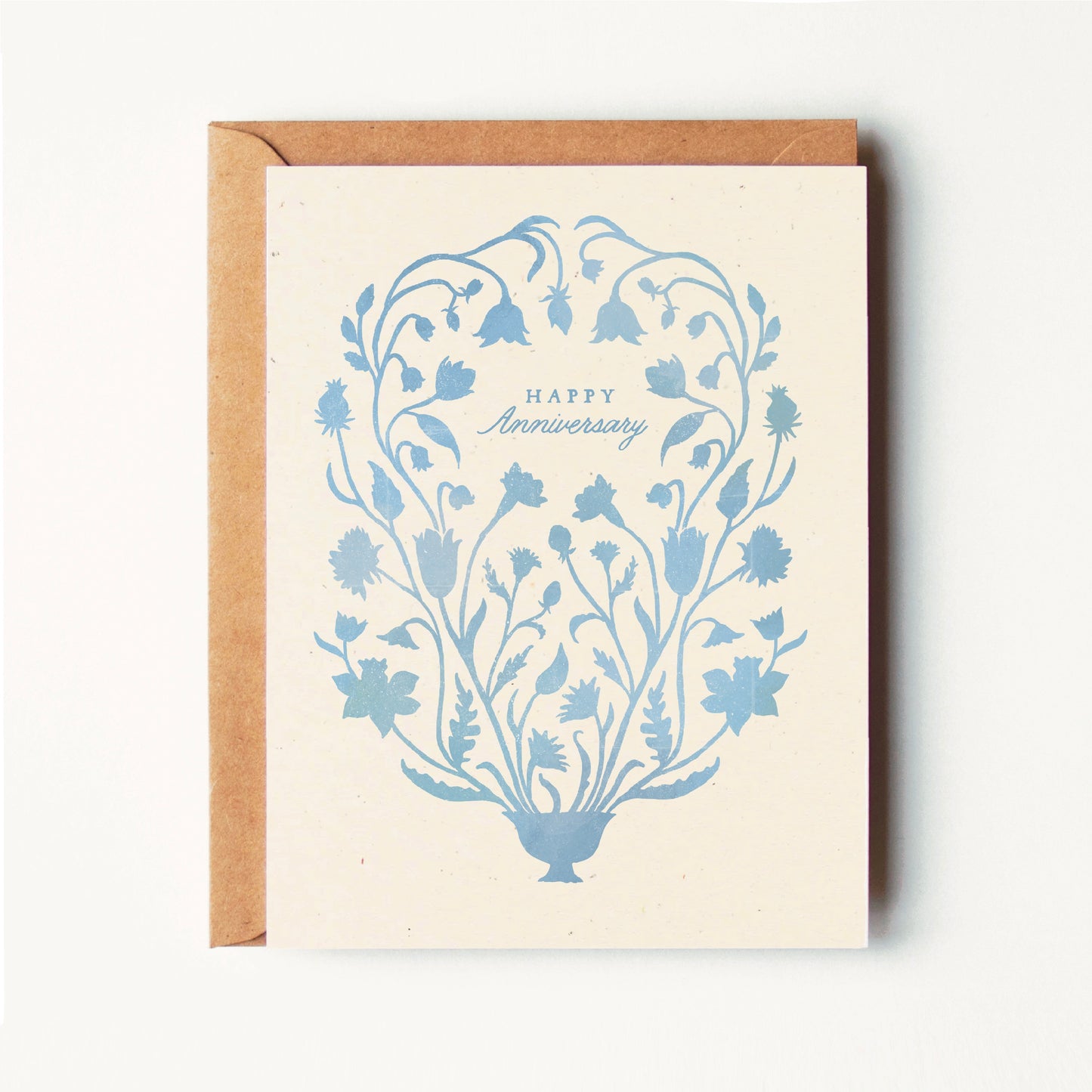 Happy Anniversary - Blue Floral Paper Cut - Greeting Card