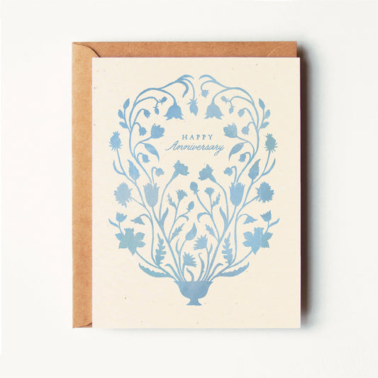 Happy Anniversary - Blue Floral Paper Cut - Greeting Card