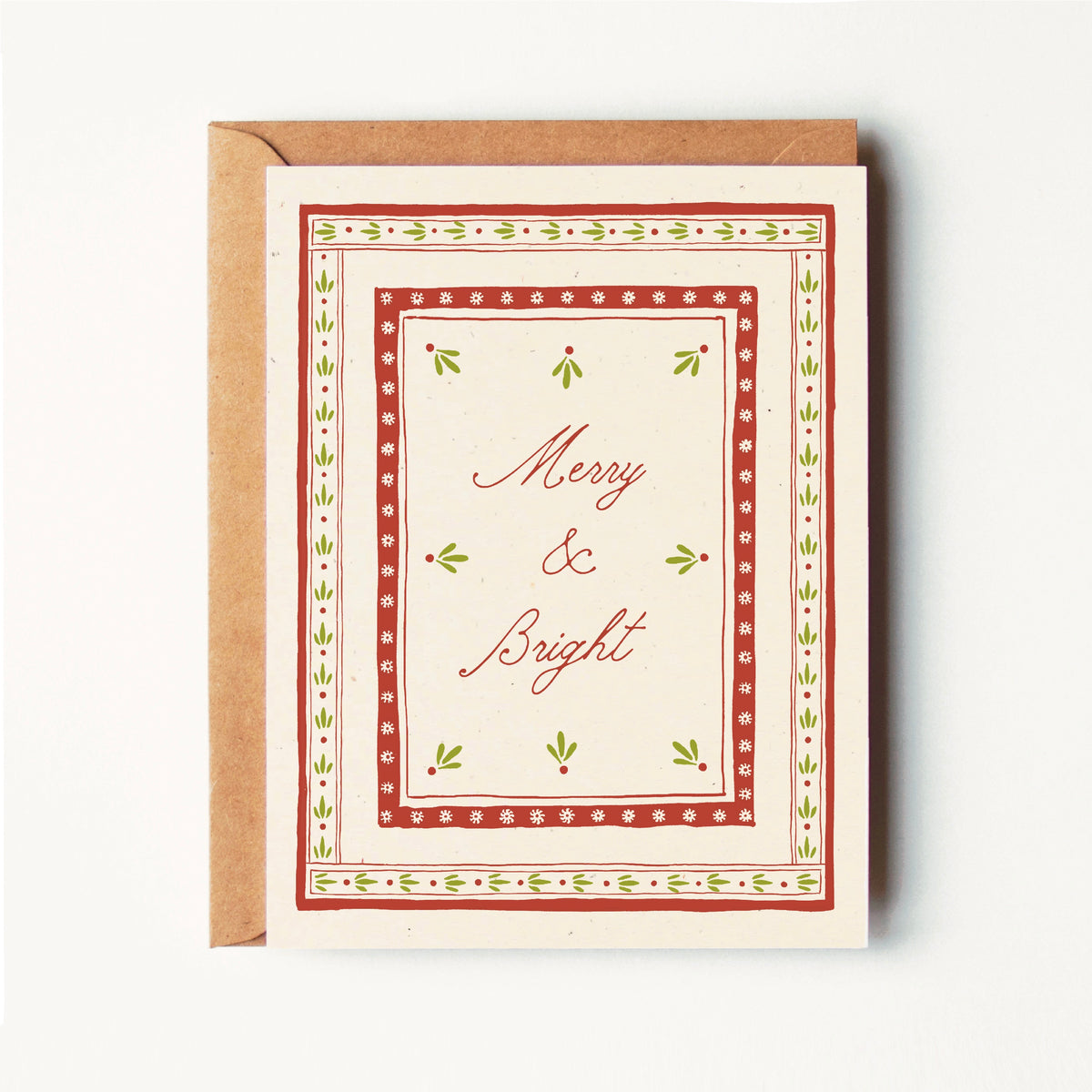 Merry & Bright - Folk Embroidery Inspired Holiday Card