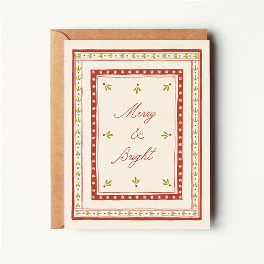 Merry & Bright - Folk Embroidery Inspired Holiday Card