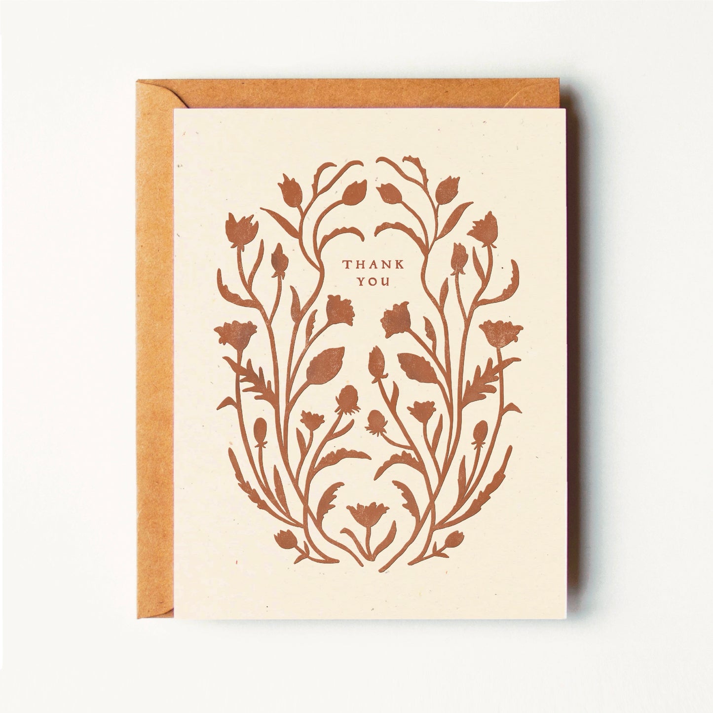 Thank You - Terracotta Floral Paper Cut - Greeting Card