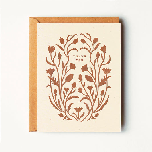 Thank You - Terracotta Floral Paper Cut - Greeting Card