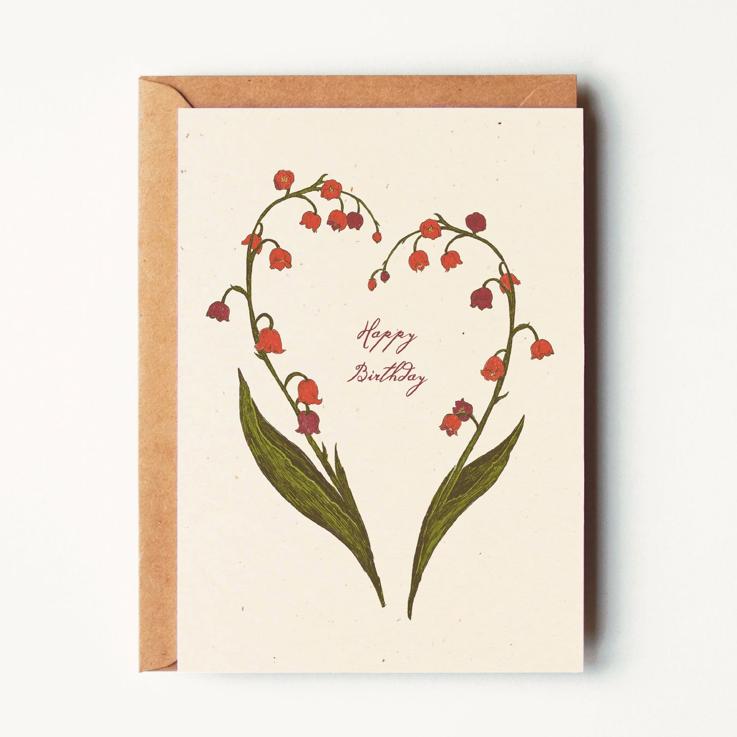 Happy Birthday - Red Bells Floral Heart - Greeting Card