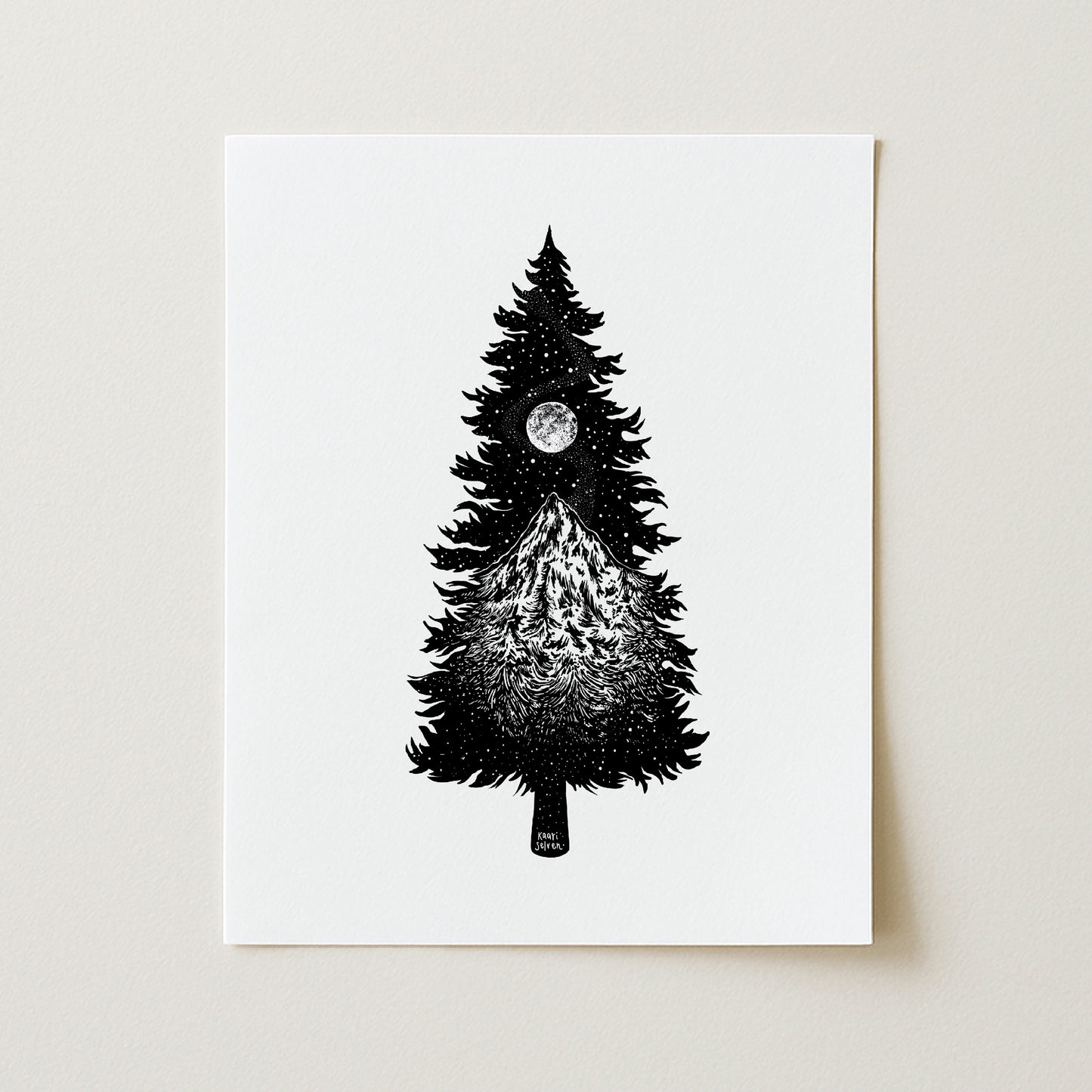 Mountain Tree Silhouette Art Print