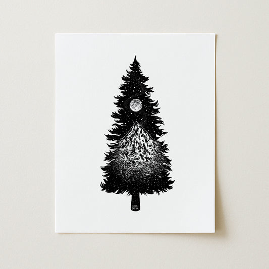 Mountain Tree Silhouette Art Print
