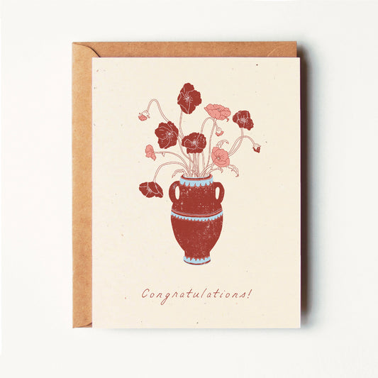 Congratulations - Retro Floral Amphora - Greeting Card