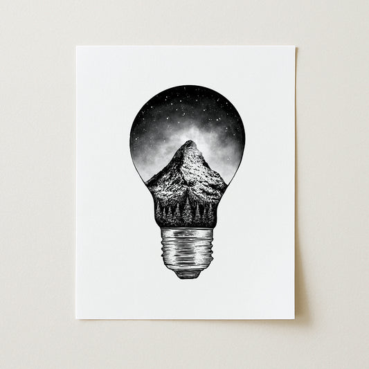 Mountain Lightbulb Art Print