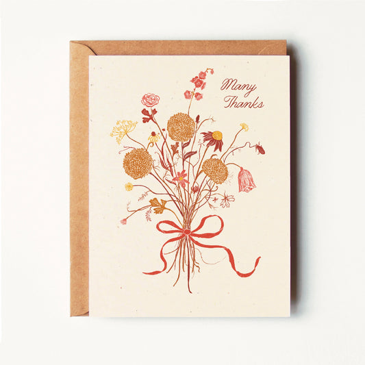 Many Thanks - Whimsical Fall Bouquet - Greeting Card