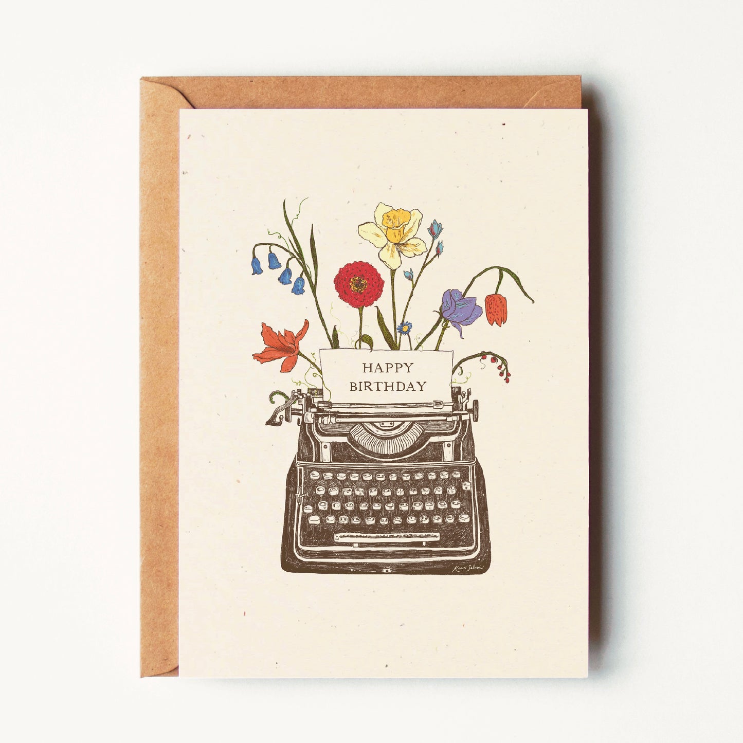 Happy Birthday - Floral Typewriter - Greeting Card