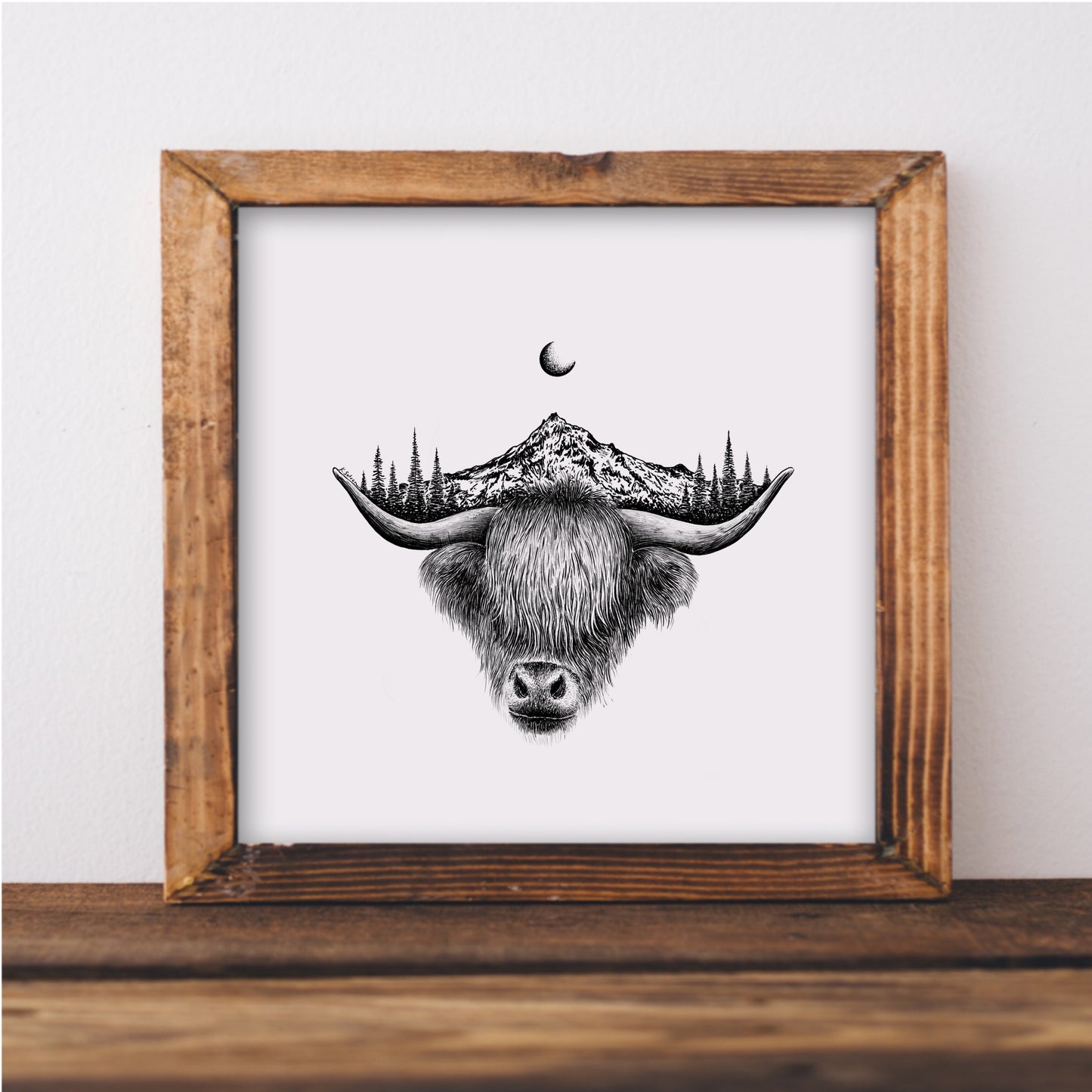 Mountain Highland Cow Art Print
