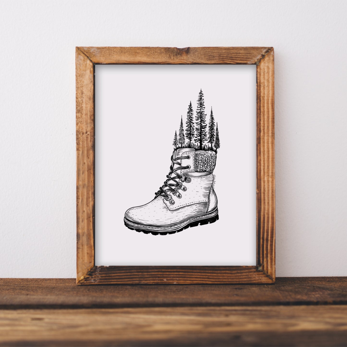 Forested Hiking Boot Art Print