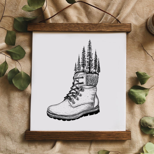 Forested Hiking Boot Art Print