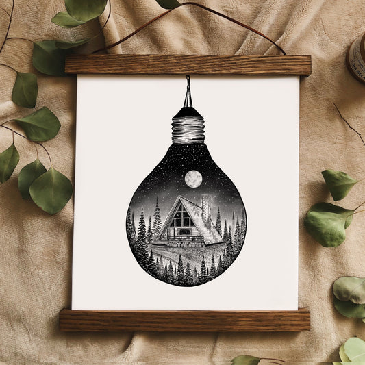 Lightbulb + Cabin Art Print