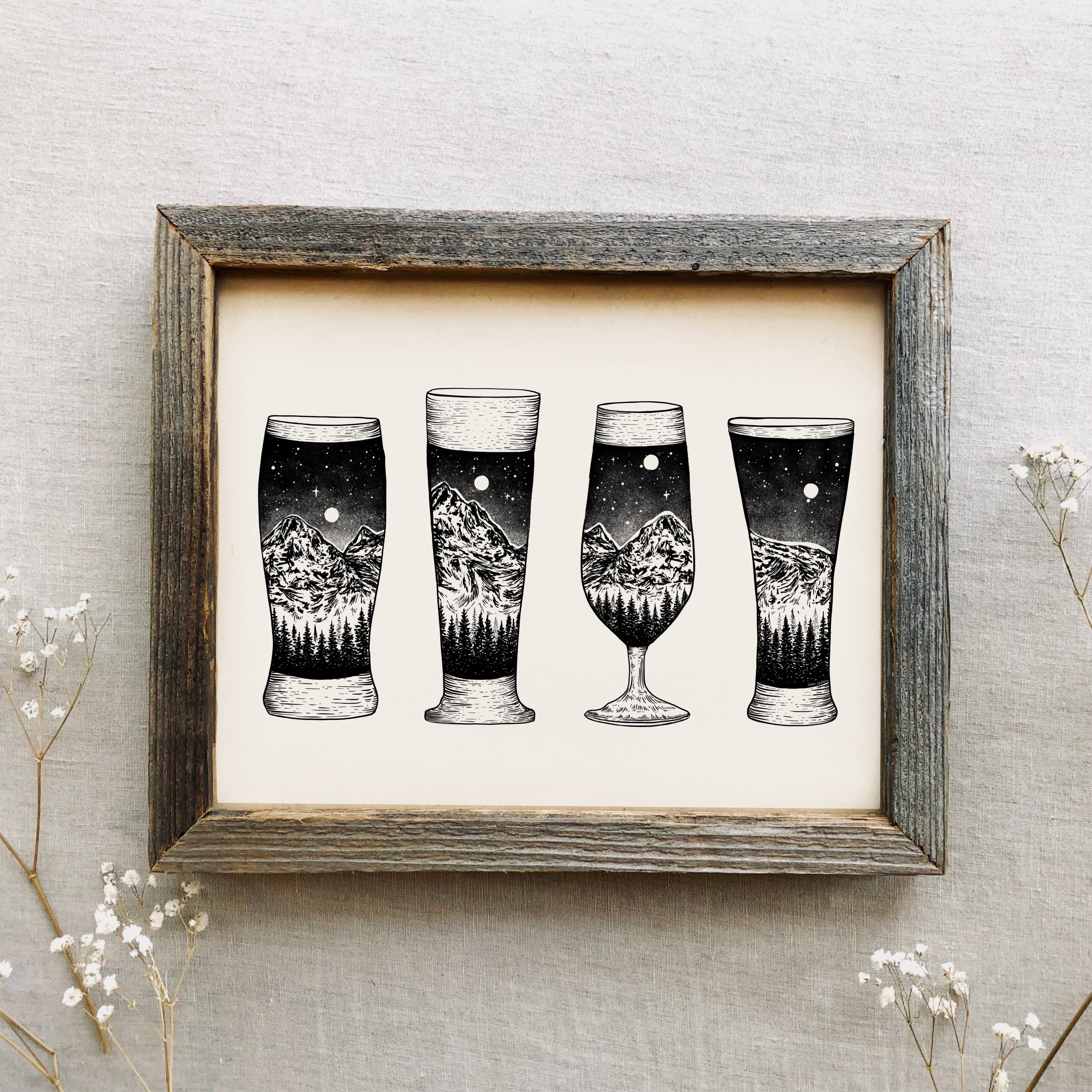 Mountain Beer Glasses Art Print