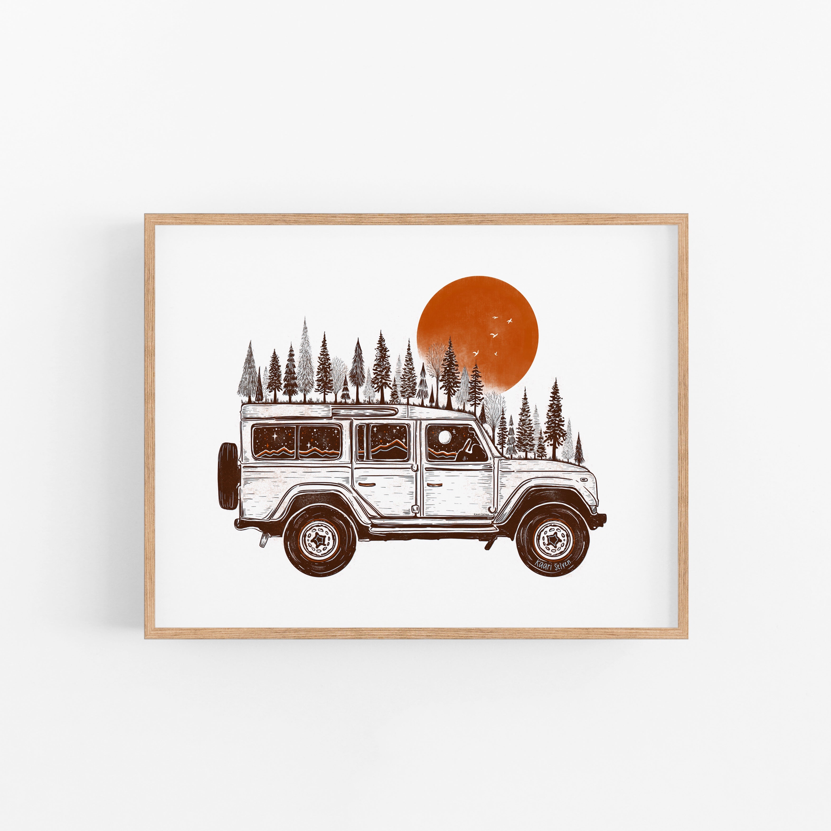 Autumn Sun Forested Jeep Art Print
