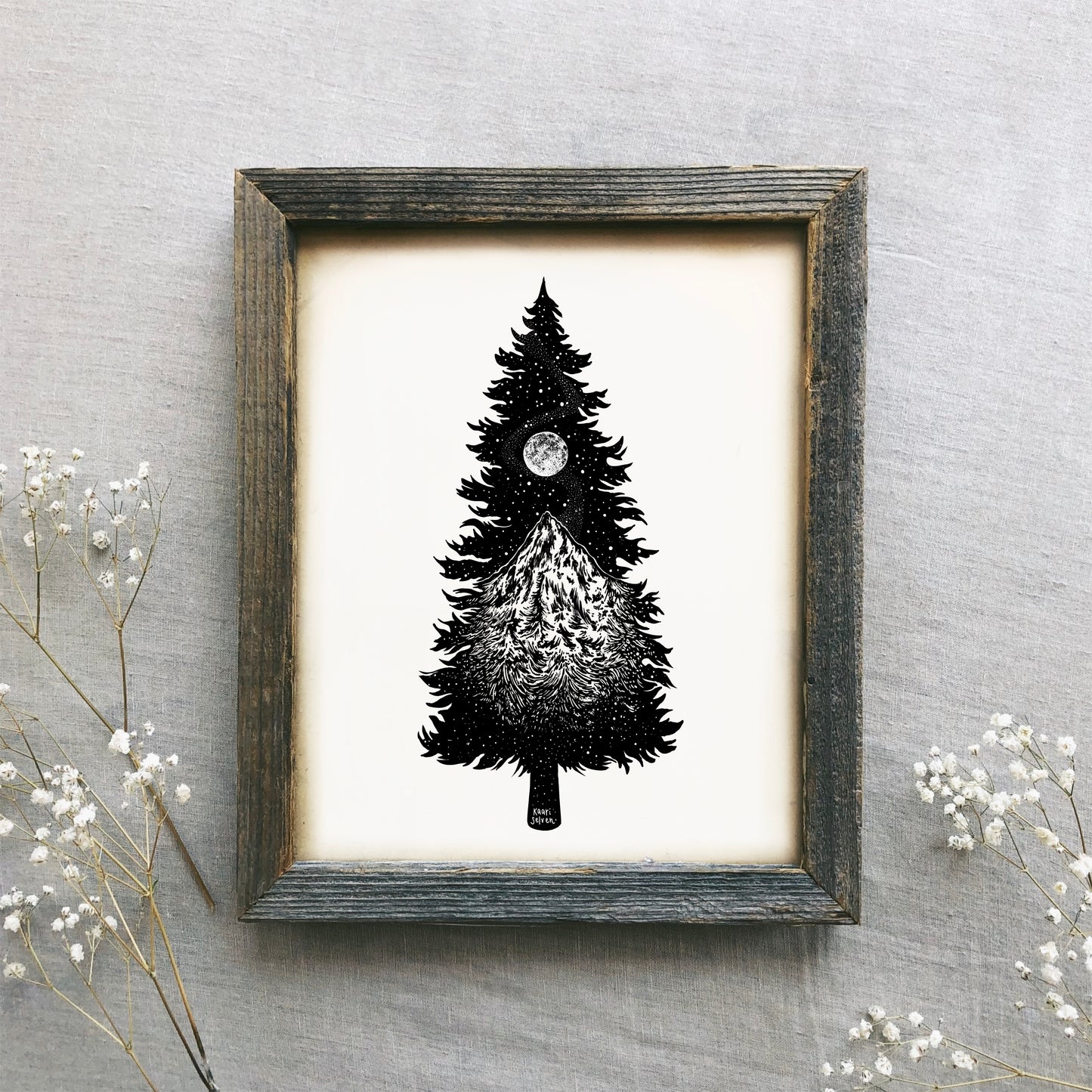 Mountainous Tree Silhouette Art Print