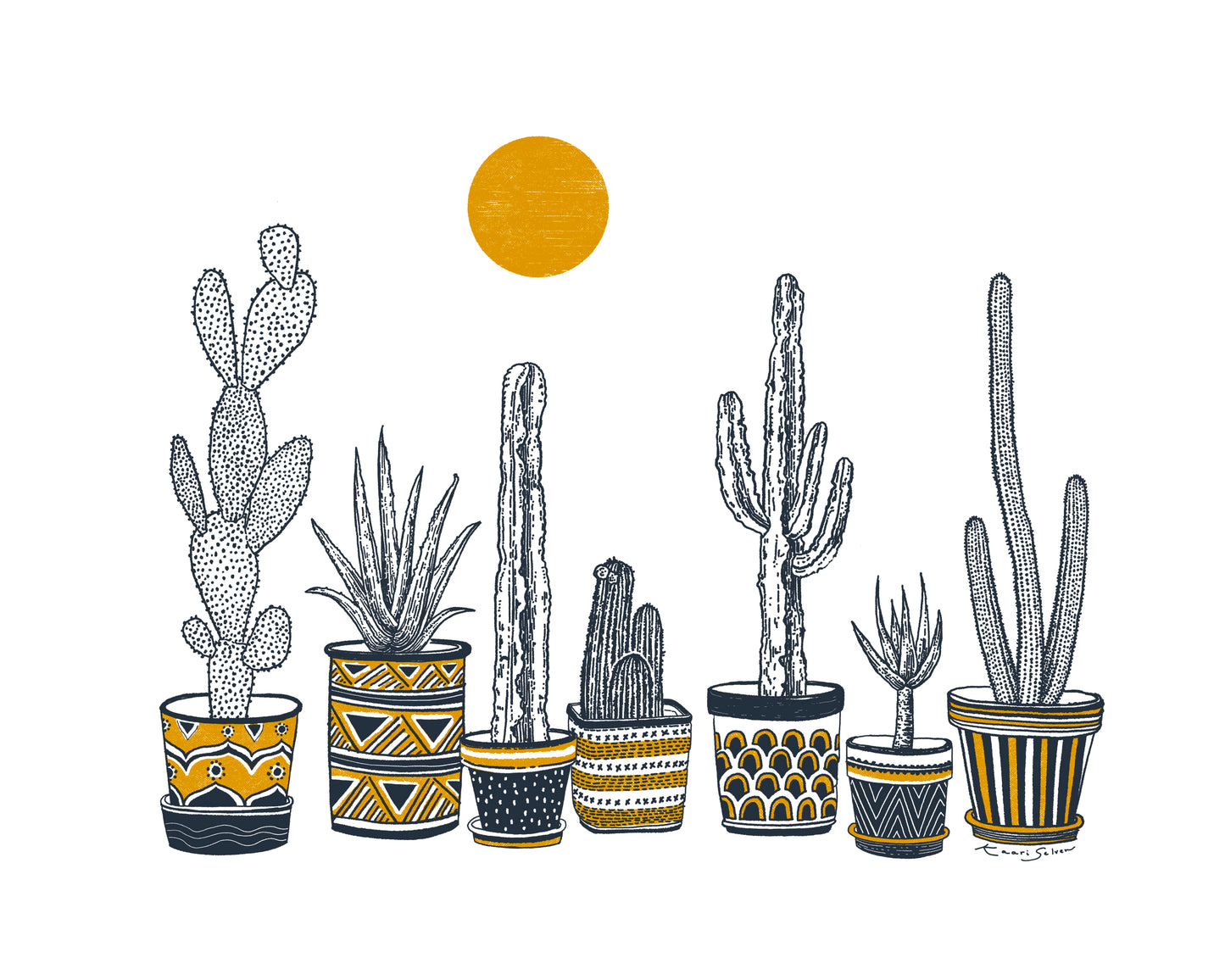 Cactus Potted Plants (in Blue and Yellow) Art Print
