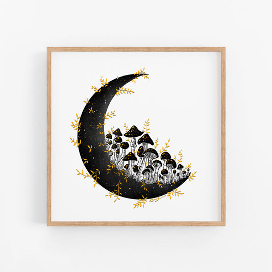 Golden Mushroom Moon Art Print
