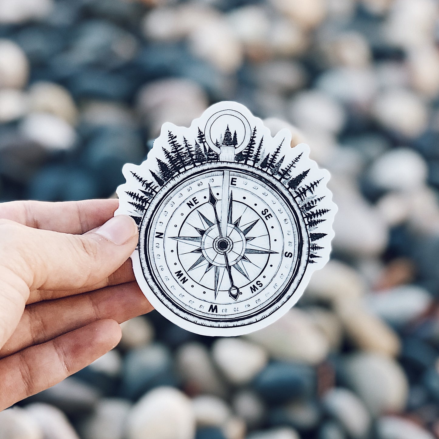 Forested Compass Vinyl Sticker